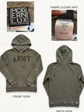 Modern Lux Army Graphic Hoodie - Distressed Olive - Size Medium